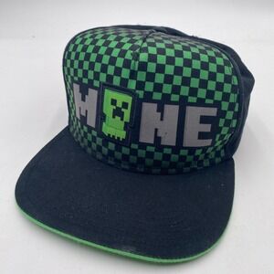 MINECRAFT Minecraft Creeper Snapback Hat Youth OSFM Black Green Checkered Gamer
